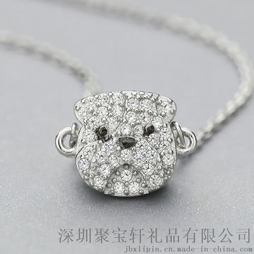 珠宝礼品 S925纯银项链女 韩版时尚镶嵌沙皮狗套链 银饰品